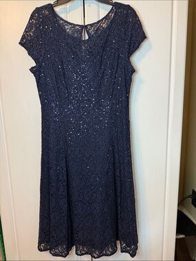 SL Fashions Navy Lace Midi Dress with Sequin Detail